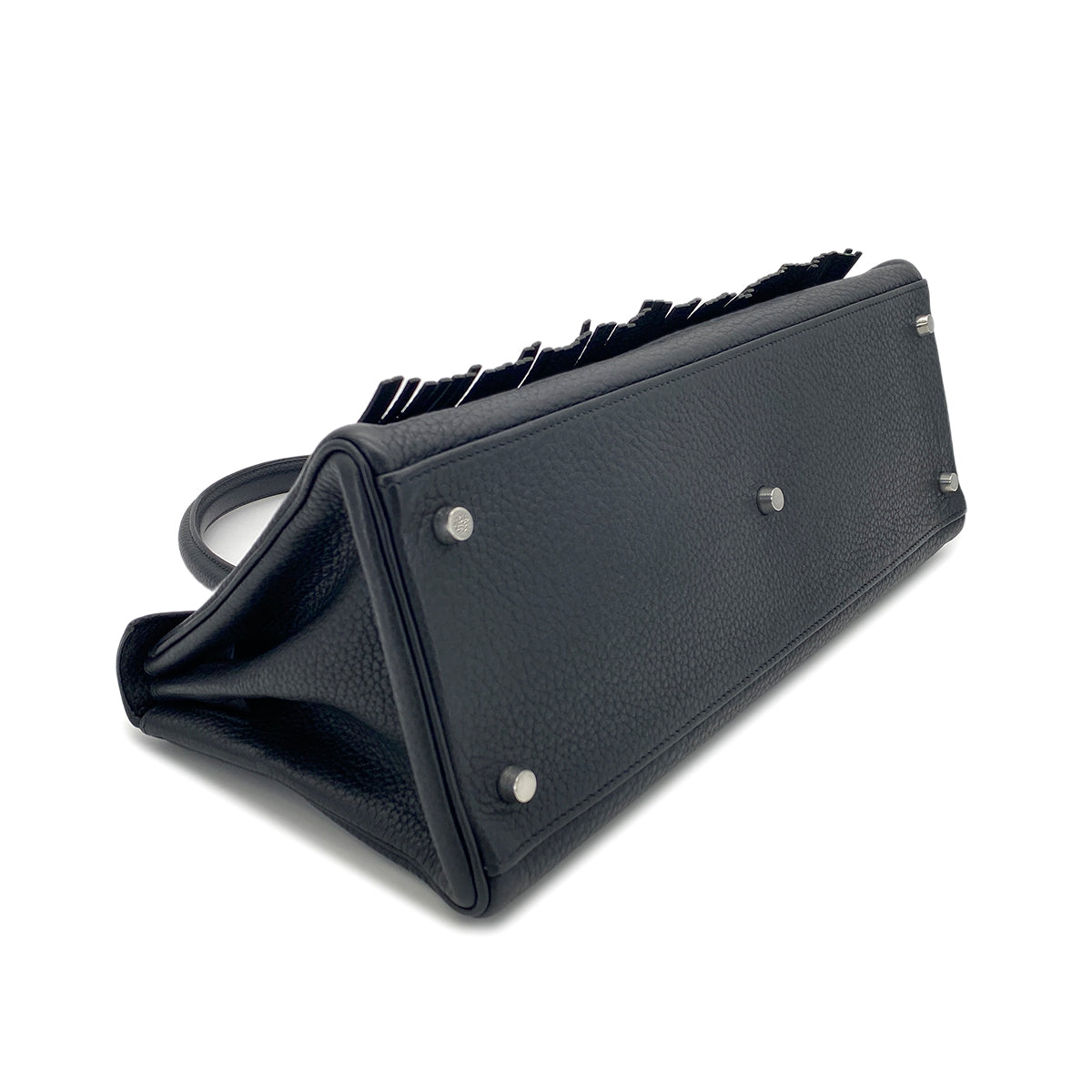 HERMES KELLY FRINGE RETOURNE BLACK TAURILLON CLEMENCE  HAND BAG □M SHW 90275039