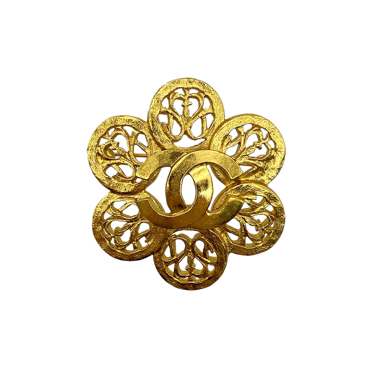 CHANEL VINTAGE COCOMARK BROOCH FLOWER MOTIF GOLD ACCESSORY 95A 90275043