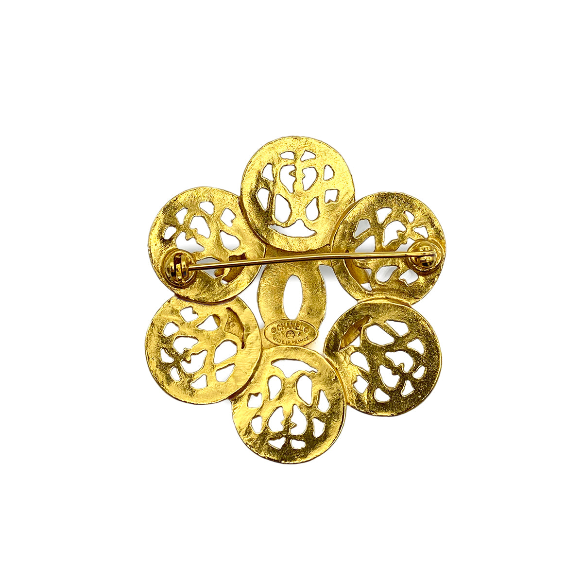 CHANEL VINTAGE COCOMARK BROOCH FLOWER MOTIF GOLD ACCESSORY 95A 90275043
