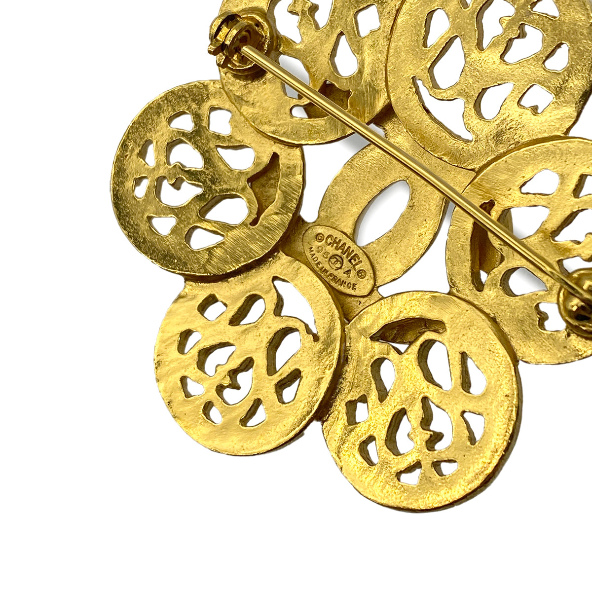 CHANEL VINTAGE COCOMARK BROOCH FLOWER MOTIF GOLD ACCESSORY 95A 90275043