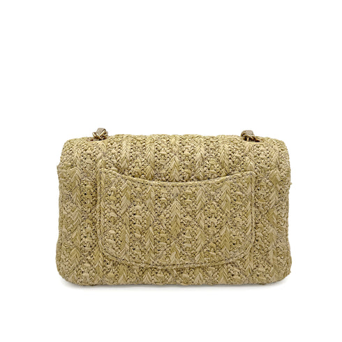 CHANEL MINI MATELASSE OWL CHARM CHAIN SHOULDER BAG BEIGE RAFIA 90275046 - PURPOSE