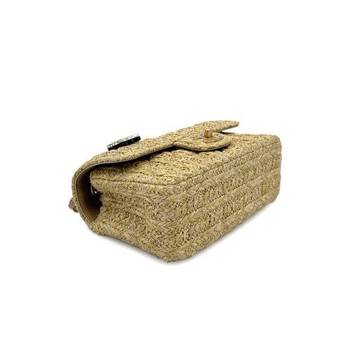 CHANEL MINI MATELASSE OWL CHARM CHAIN SHOULDER BAG BEIGE RAFIA 90275046 - PURPOSE