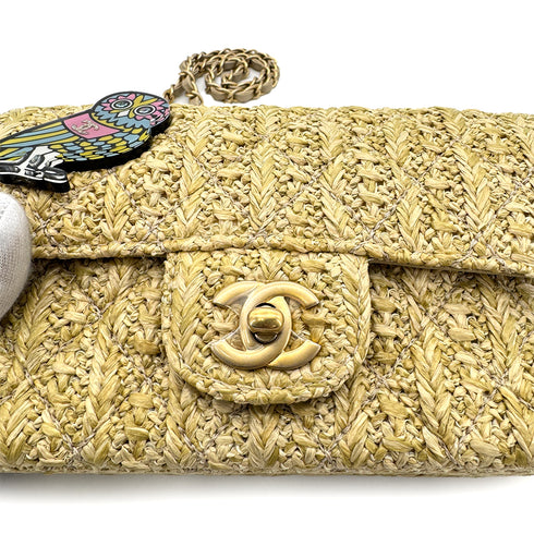 CHANEL MINI MATELASSE OWL CHARM CHAIN SHOULDER BAG BEIGE RAFIA 90275046 - PURPOSE
