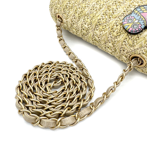CHANEL MINI MATELASSE OWL CHARM CHAIN SHOULDER BAG BEIGE RAFIA 90275046 - PURPOSE