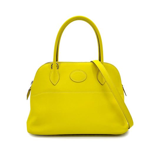 HERMES BOLIDE 27 LIME VEAU SWIFT HAND SHOULDER BAG D 90275135