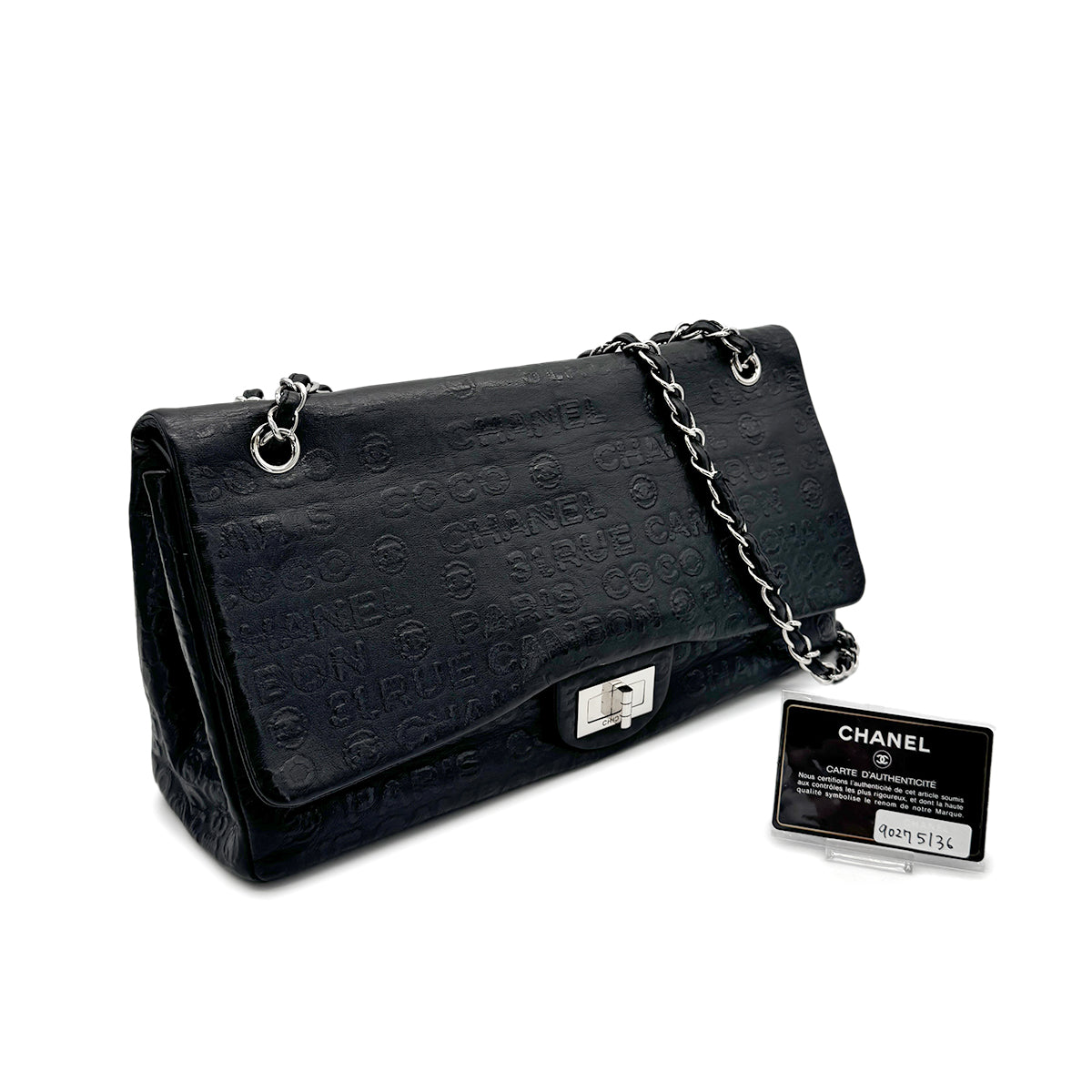 CHANEL VINTAGE 2.55 31 RUE CAMBON LOGO CHAIN SHOULDER BAG BLACK LEATHER 90275136