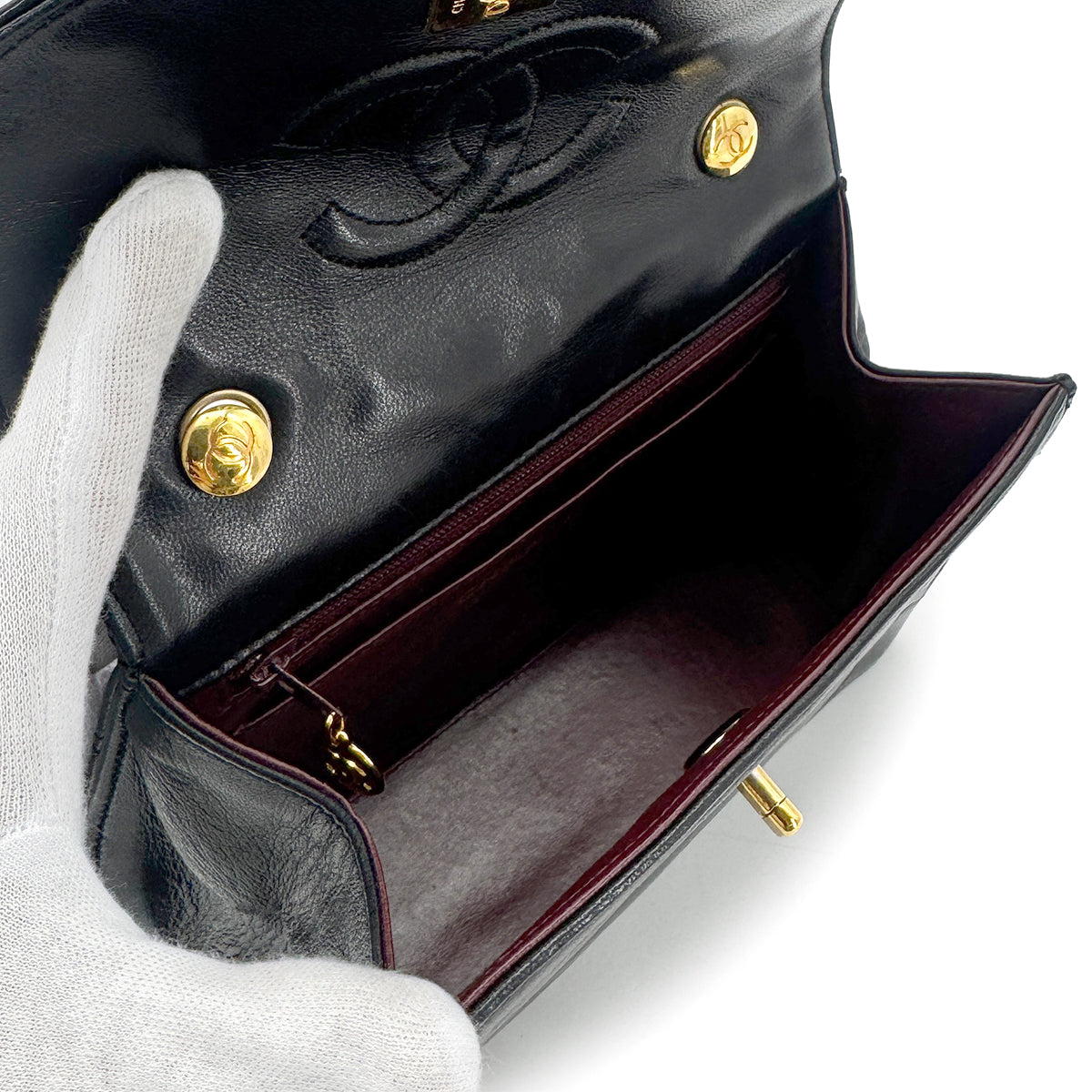 CHANEL VINTAGE COCOMARK CHAIN SHOULDER BAG BLACK LAMB SKIN 90275138