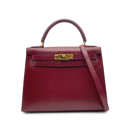 HERMES KELLY 28 SELLIER ROUGE H BOXCALF HAND SHOULDER BAG 〇W GHW 90275141