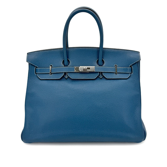HERMES BIRKIN 35 BLUE THALASSA TOGO HAND BAG □G SHW 90275143