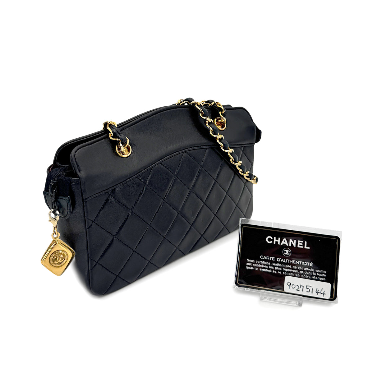 CHANEL VINTAGE MATELASSE CHAIN HAND SHOULDER BAG BLACK LAMB SKIN 90275144