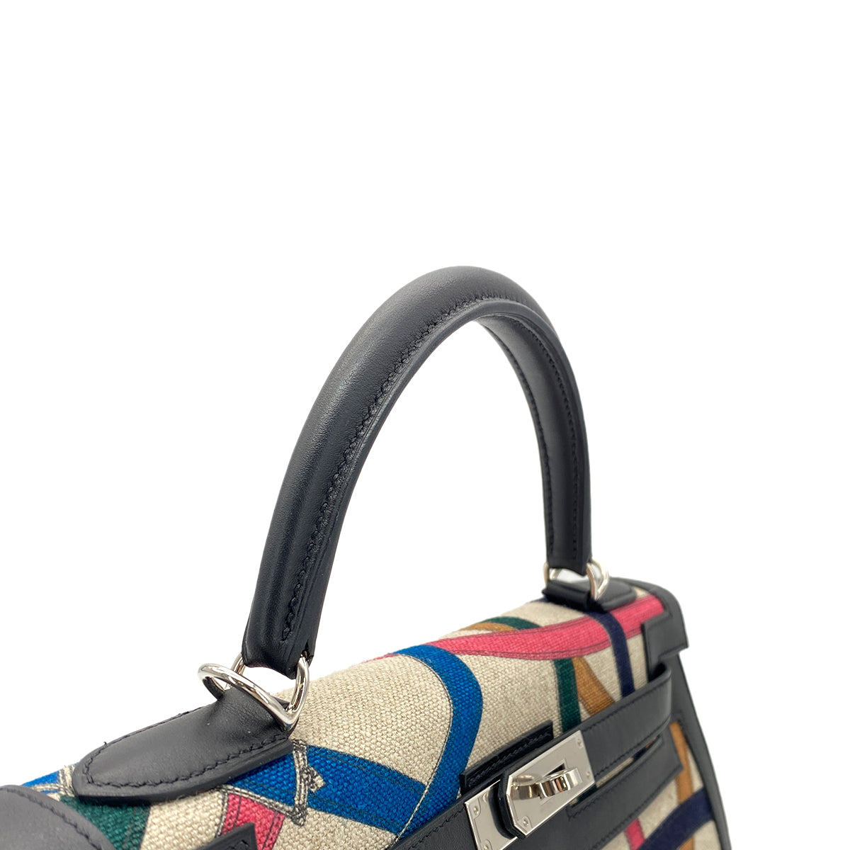 HERMES KELLY 32 SELLIER CAVALCADOUR BLACK TOILE DE CAMP SWIFT HAND SHOULDER BAG C SHW 90275149