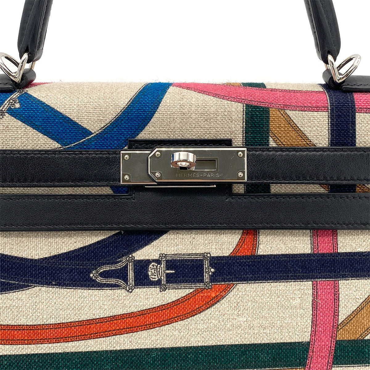 HERMES KELLY 32 SELLIER CAVALCADOUR BLACK TOILE DE CAMP SWIFT HAND SHOULDER BAG C SHW 90275149