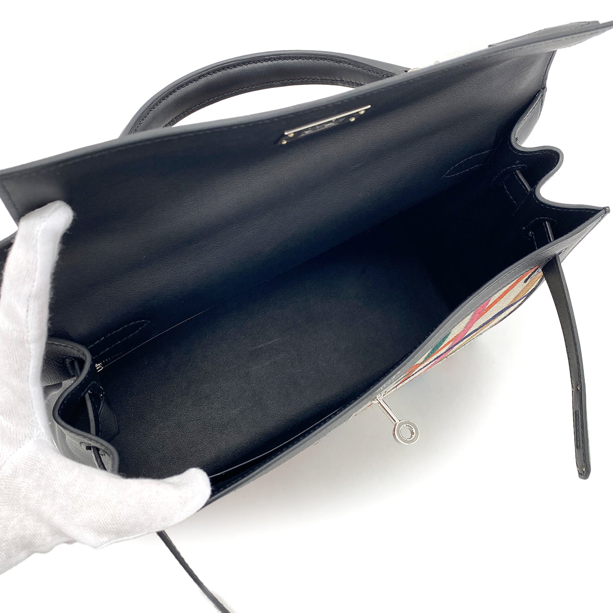 HERMES KELLY 32 SELLIER CAVALCADOUR BLACK TOILE DE CAMP SWIFT HAND SHOULDER BAG C SHW 90275149