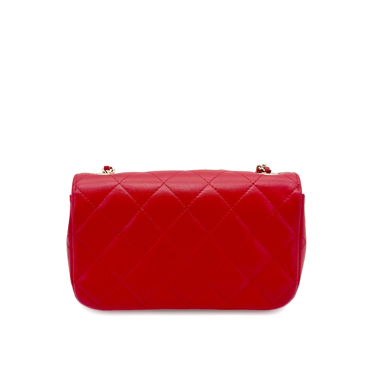 CHANEL MINI MATELASSE PEACE SIGN RHINESTONE CHAIN SHOULDER BAG RED LAMB SKIN 90275156