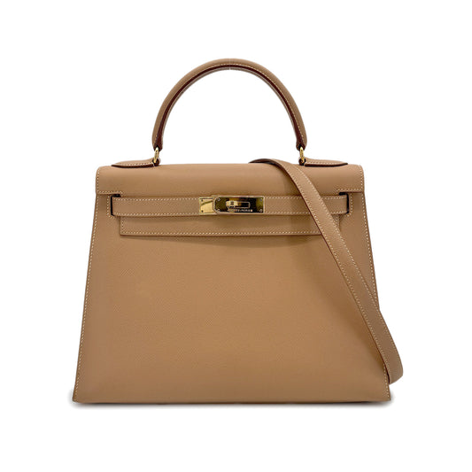 HERMES KELLY 28 SELLIER NATURAL COUCHEVEL HAND SHOULDER BAG □A GHW 90275158