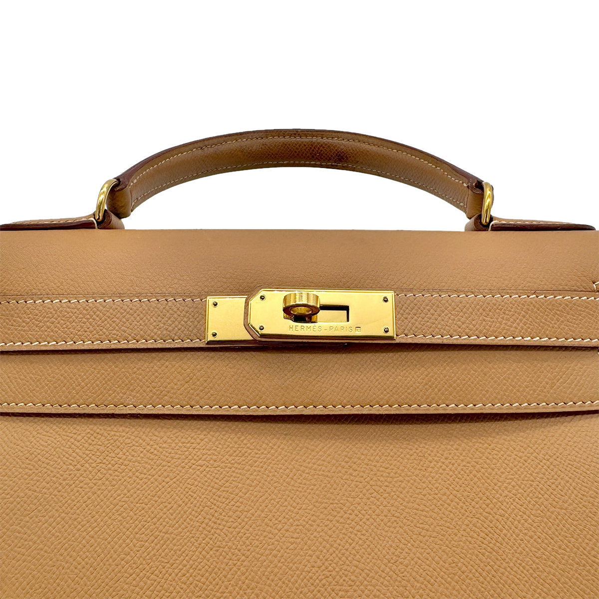 HERMES KELLY 28 SELLIER NATURAL COUCHEVEL HAND SHOULDER BAG □A GHW 90275158