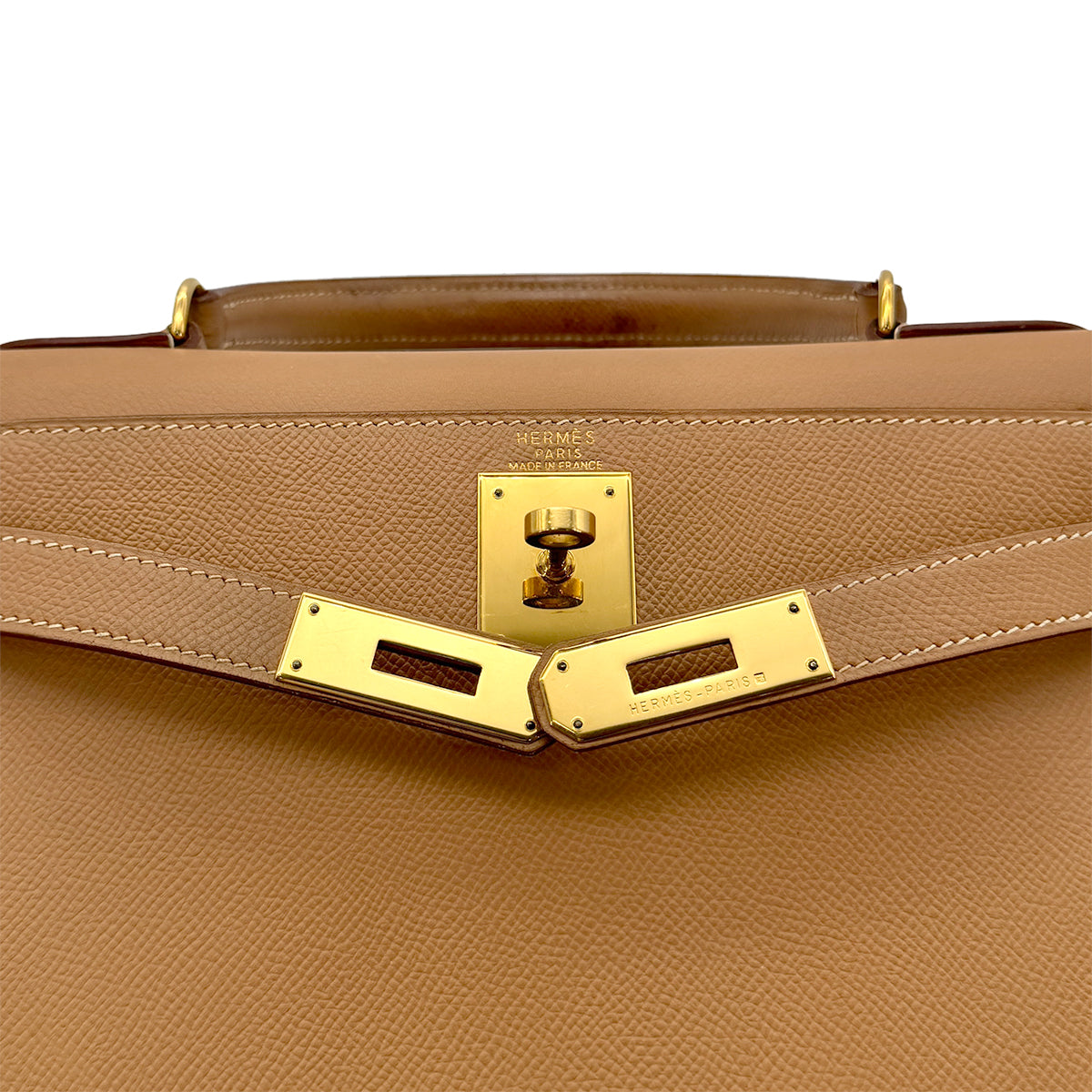 HERMES KELLY 28 SELLIER NATURAL COUCHEVEL HAND SHOULDER BAG □A GHW 90275158