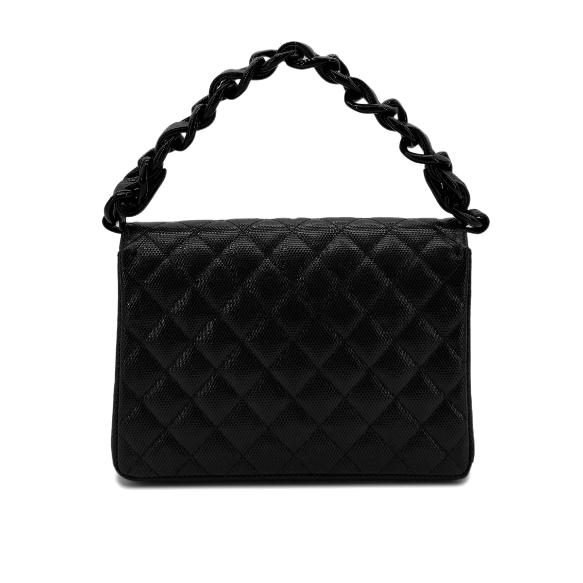CHANEL VINTAGE MATELASSE CHAIN HAND BAG BLACK LEATHER 90275159
