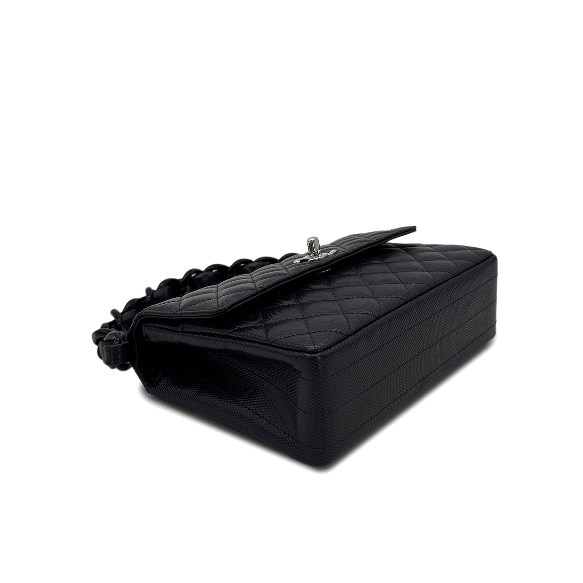 CHANEL VINTAGE MATELASSE CHAIN HAND BAG BLACK LEATHER 90275159