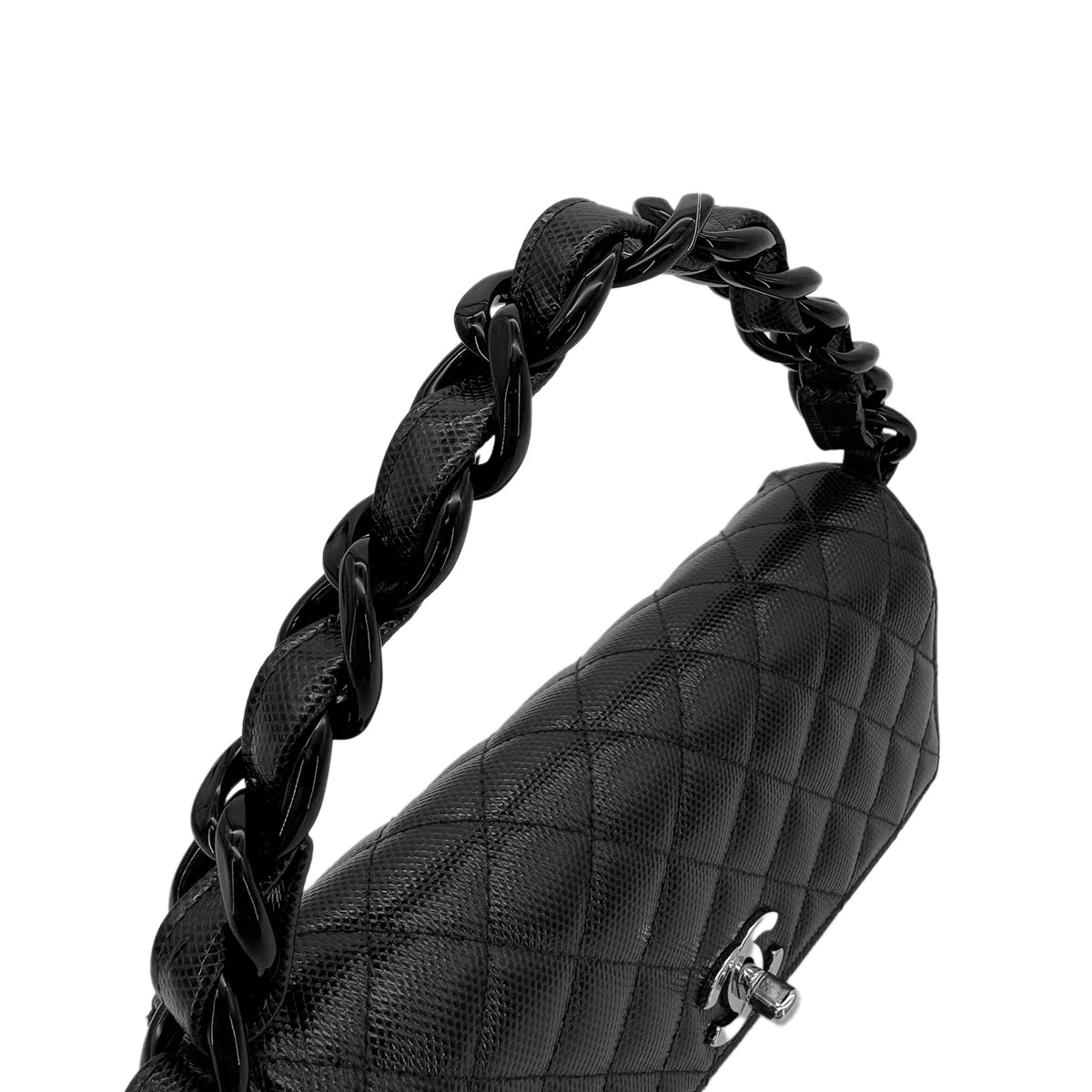 CHANEL VINTAGE MATELASSE CHAIN HAND BAG BLACK LEATHER 90275159