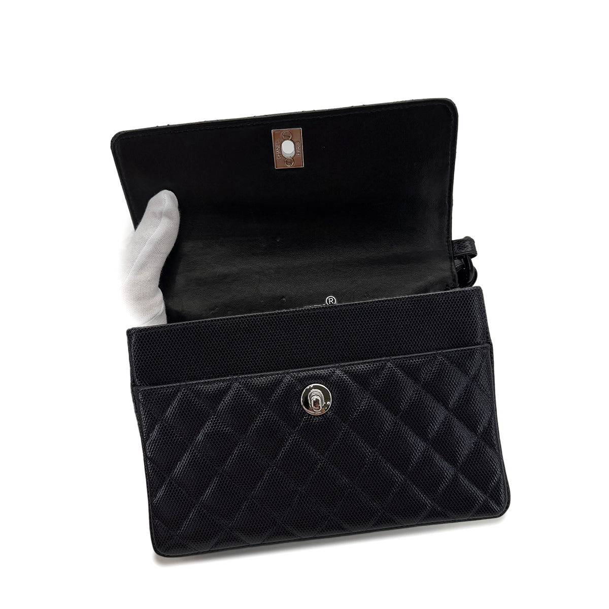 CHANEL VINTAGE MATELASSE CHAIN HAND BAG BLACK LEATHER 90275159