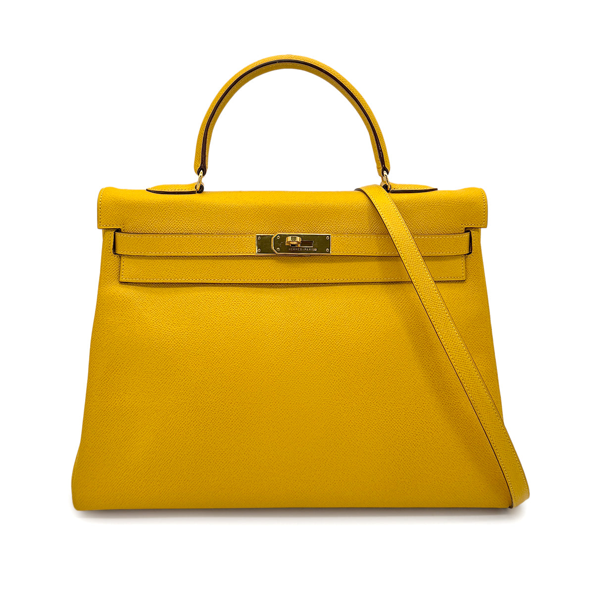 HERMES KELLY 35 JAUNE COUCHEVEL HAND SHOULDER BAG 〇W 90275161