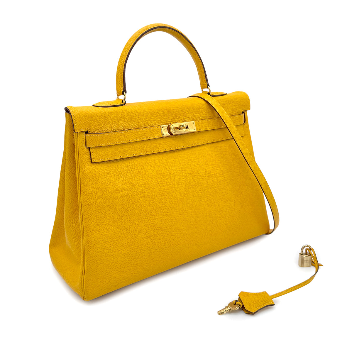 HERMES KELLY 35 JAUNE COUCHEVEL HAND SHOULDER BAG 〇W 90275161