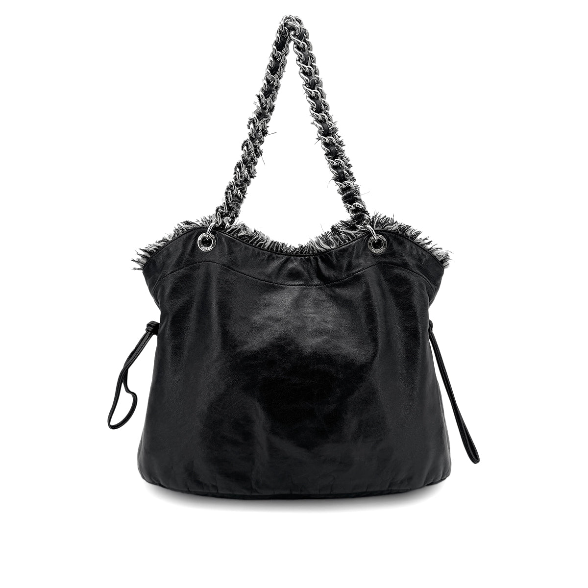 CHANEL CHAIN TOTE BAG BIG COCO BLACK TWEED LEATHER 90275166