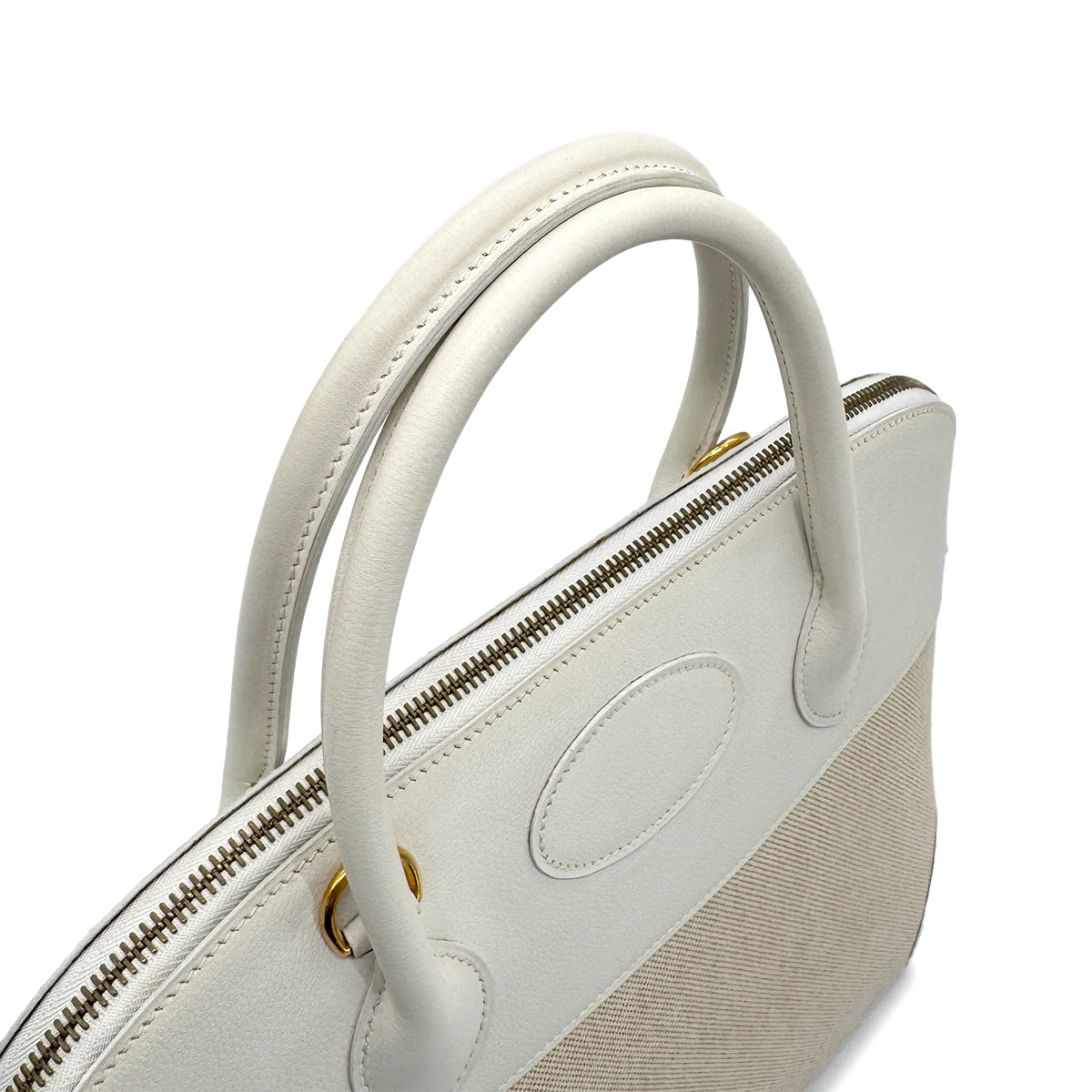 HERMES BOLIDE 35 WHITE VEAU GULLIVER TOILE H HAND SHOULDER BAG □A GHW 90275310