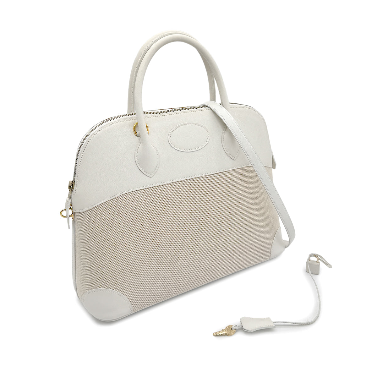 HERMES BOLIDE 35 WHITE VEAU GULLIVER TOILE H HAND SHOULDER BAG □A GHW 90275310