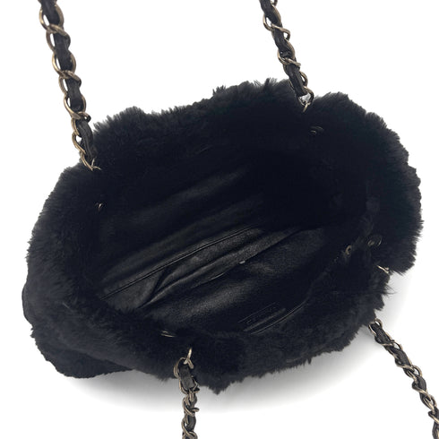 CHANEL VINTAGE CHAIN SHOULDER BAG BLACK LEATHER FUR 90275598 - PURPOSE