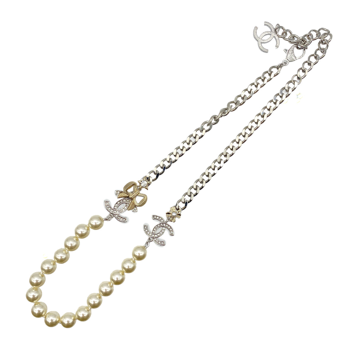 CHANEL NECKLACE COCOMARK FAUX PEARL FLOWER STAR RHINESTONE ACCESSORY B25K 90275608