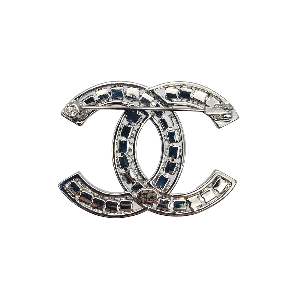 CHANEL COCOMARK BROOCH RHINESTONE SILVER ACCESSORY B23C 90275610