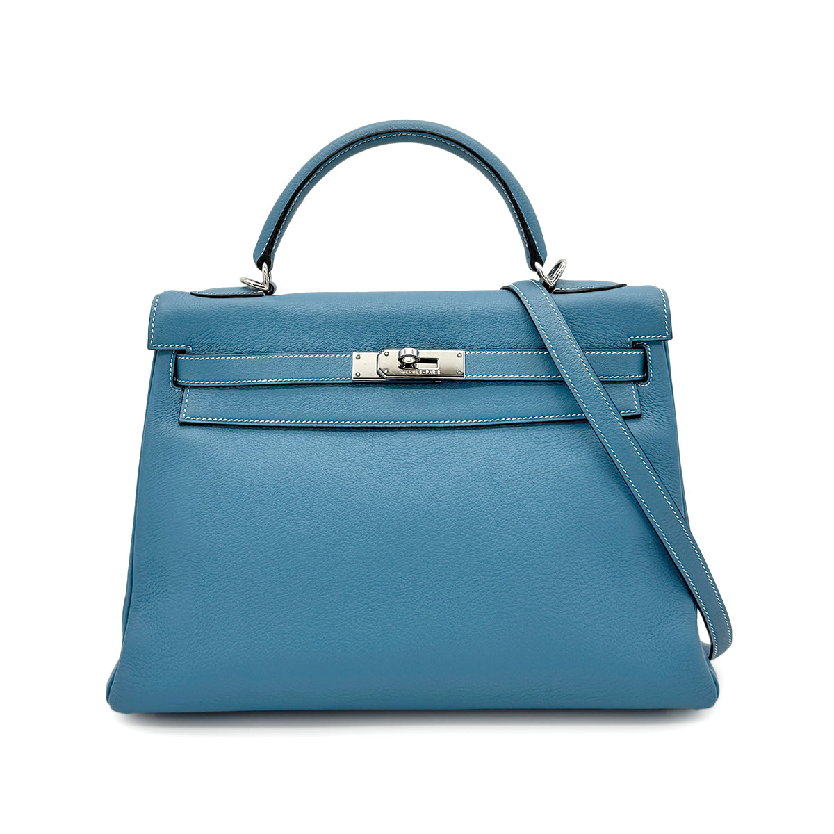 HERMES KELLY 32 RETOURNE BLUE JEAN EVERCOLOR HAND SHOULDER BAG □G SHW 90275612