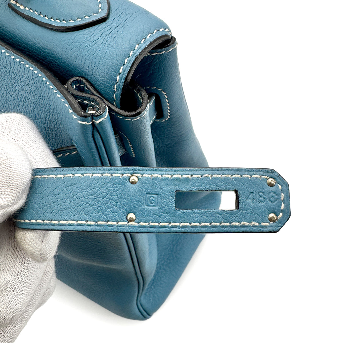 HERMES KELLY 32 RETOURNE BLUE JEAN EVERCOLOR HAND SHOULDER BAG □G SHW 90275612