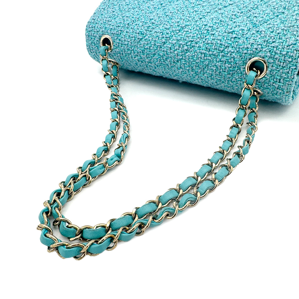 CHANEL CHAIN SHOULDER BAG BLUE TWEED 90275616