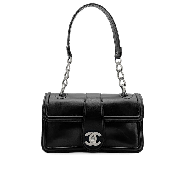 CHANEL VINTAGE TURN LOCK SHOULDER BAG BLACK CALF SKIN 90275620 - PURPOSE
