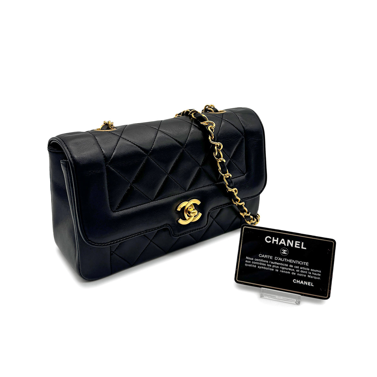CHANEL VINTAGE MATELASSE CHAIN SHOULDER BAG BLACK LAMB SKIN 90275621