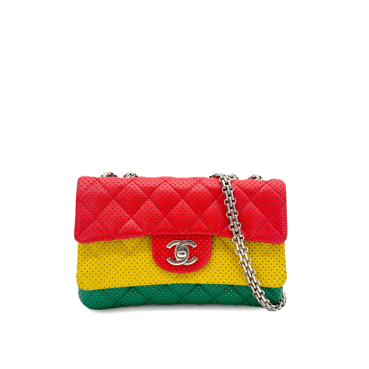 CHANEL MINI MATELASSE CHAIN SHOULDER BAG PUNCHING RASTA COLORS LAMB SKIN 90275622