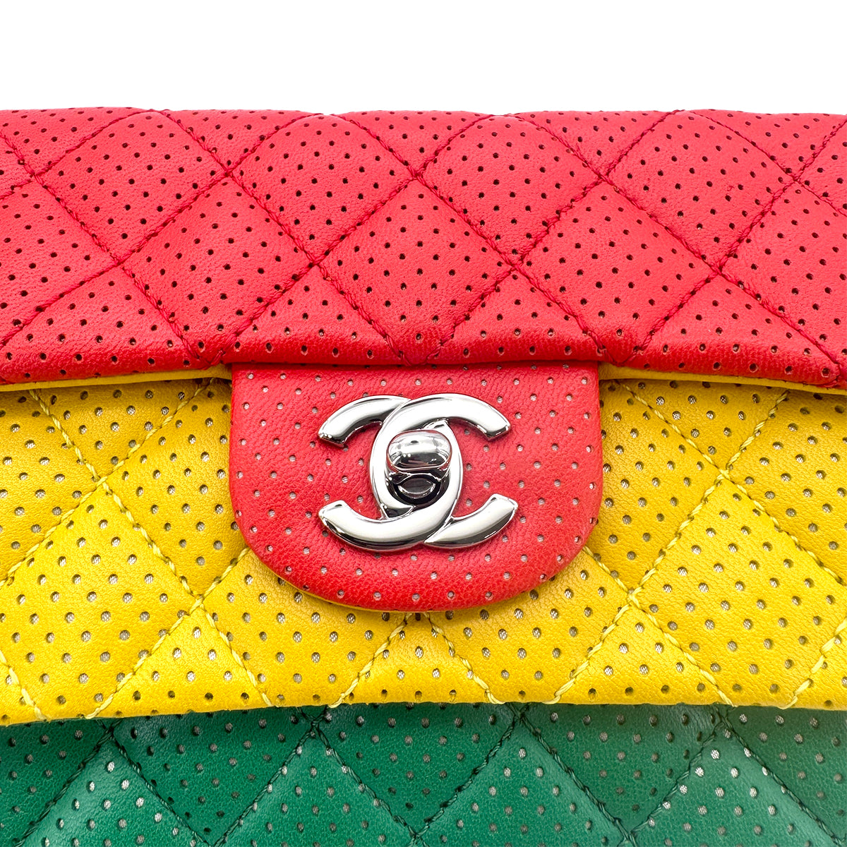CHANEL MINI MATELASSE CHAIN SHOULDER BAG PUNCHING RASTA COLORS LAMB SKIN 90275622