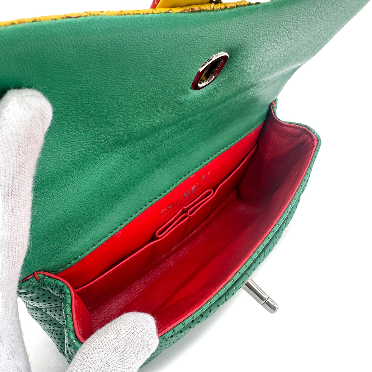 CHANEL MINI MATELASSE CHAIN SHOULDER BAG PUNCHING RASTA COLORS LAMB SKIN 90275622