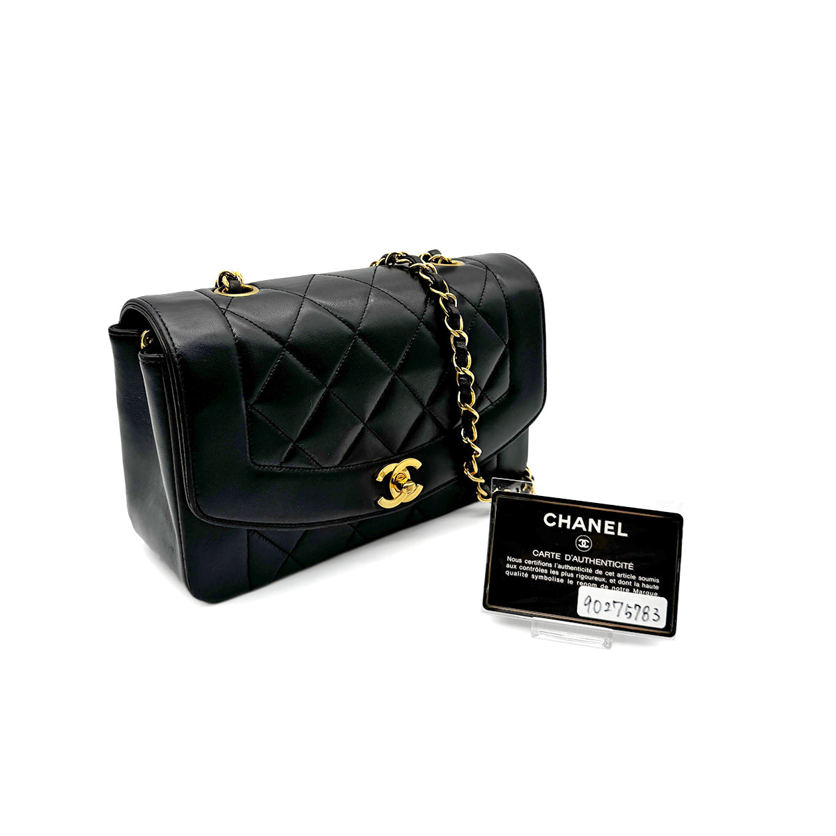 CHANEL VINTAGE DIANA SMALL CHAIN SHOULDER BAG BLACK LAMB SKIN 90275783