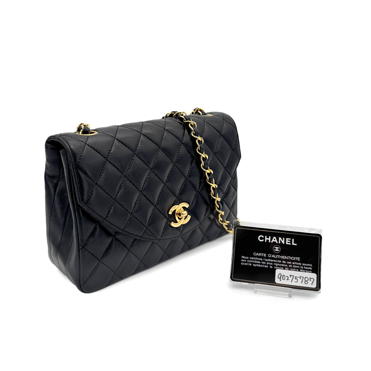CHANEL VINTAGE HALF MOON CHAIN SHOULDER BAG BLACK LAMB SKIN 90275787