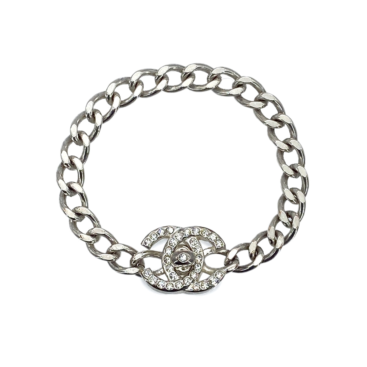 CHANEL VINTAGE BRACELET COCOMARK TURN LOCK RHINESTONE SILVER ACCESSORY 96A 90275818