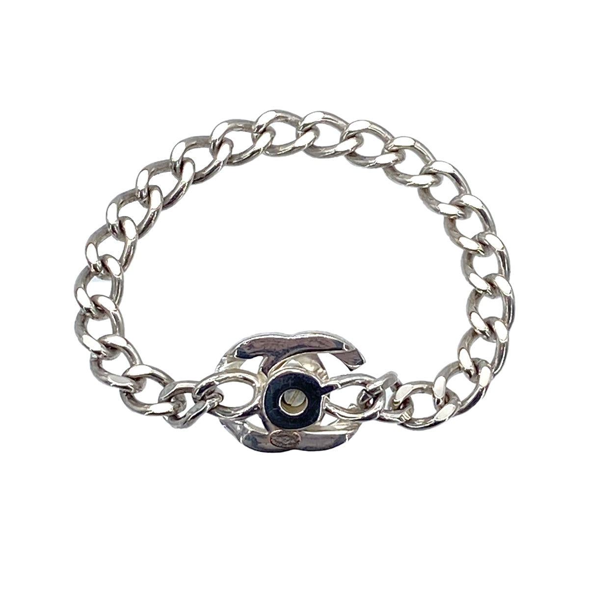 CHANEL VINTAGE BRACELET COCOMARK TURN LOCK RHINESTONE SILVER ACCESSORY 96A 90275818