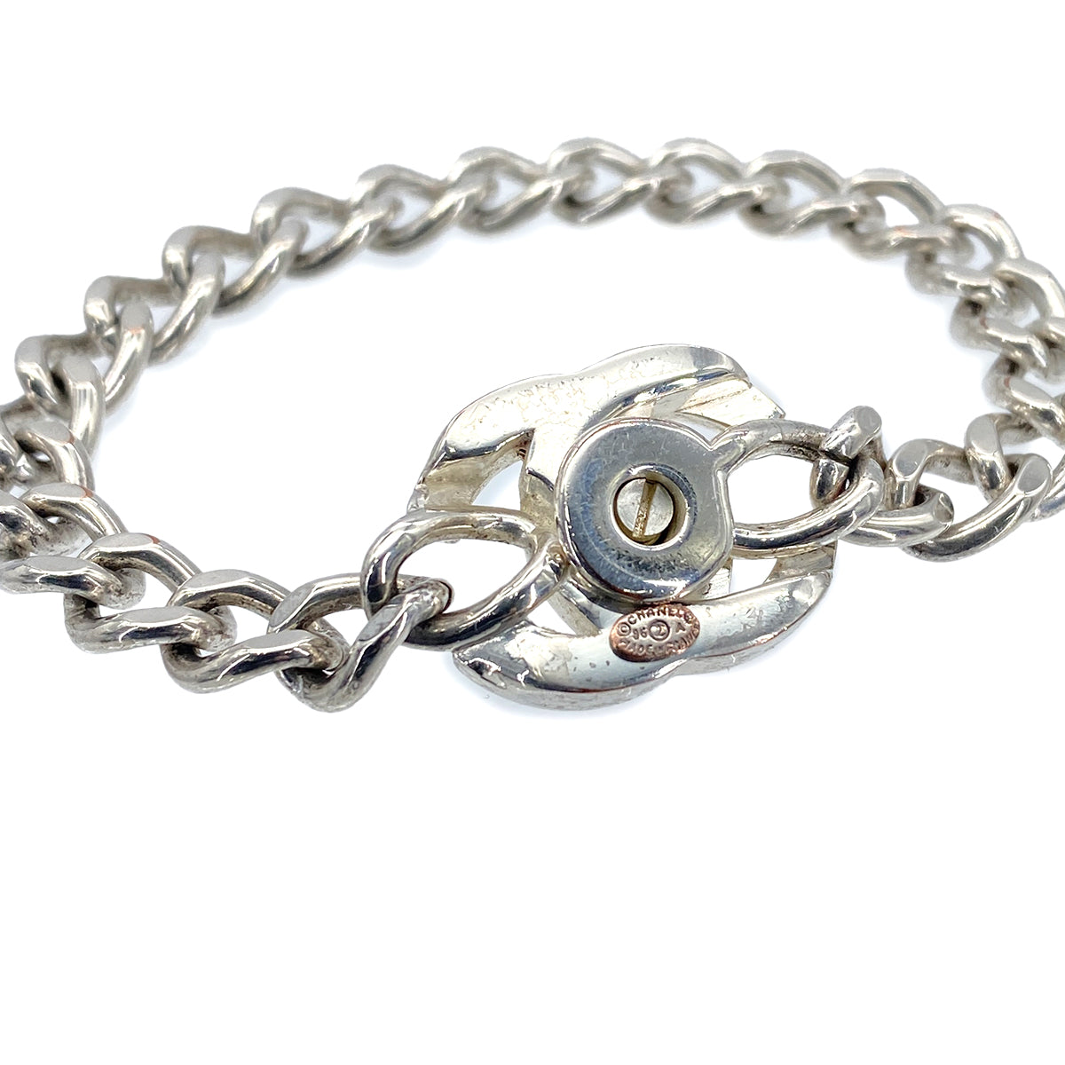 CHANEL VINTAGE BRACELET COCOMARK TURN LOCK RHINESTONE SILVER ACCESSORY 96A 90275818