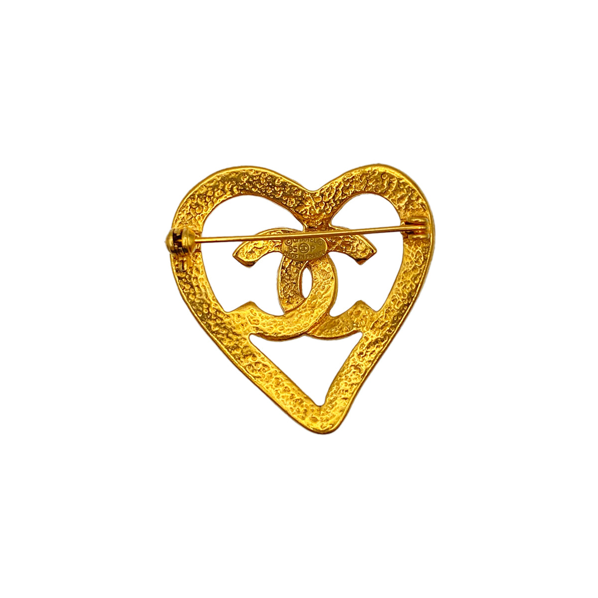 CHANEL VINTAGE COCOMARK HEART BROOCH GOLD ACCESSORY 95P 90275823