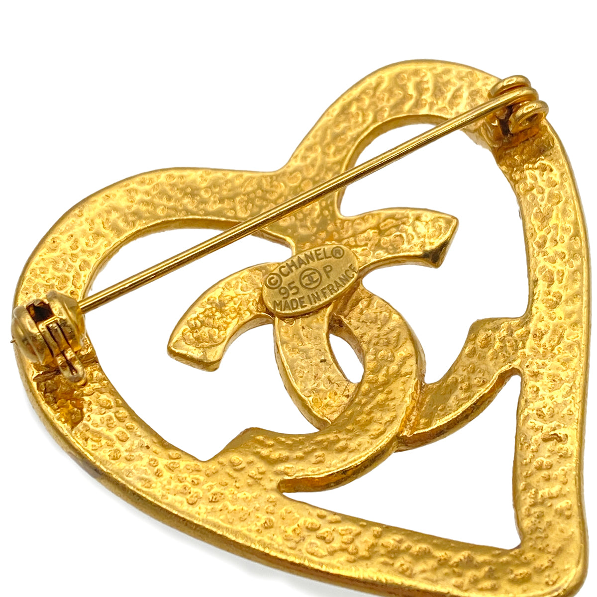CHANEL VINTAGE COCOMARK HEART BROOCH GOLD ACCESSORY 95P 90275823