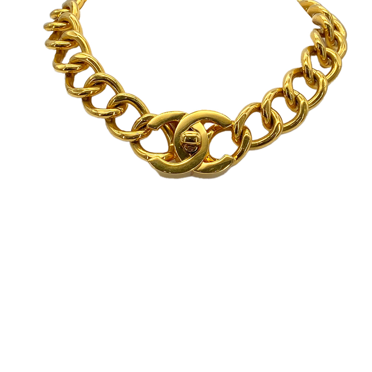 CHANEL VINTAGE NECKLACE CHOKER COCOMARK TURN LOCK GOLD ACCESSORY 96P 90275825