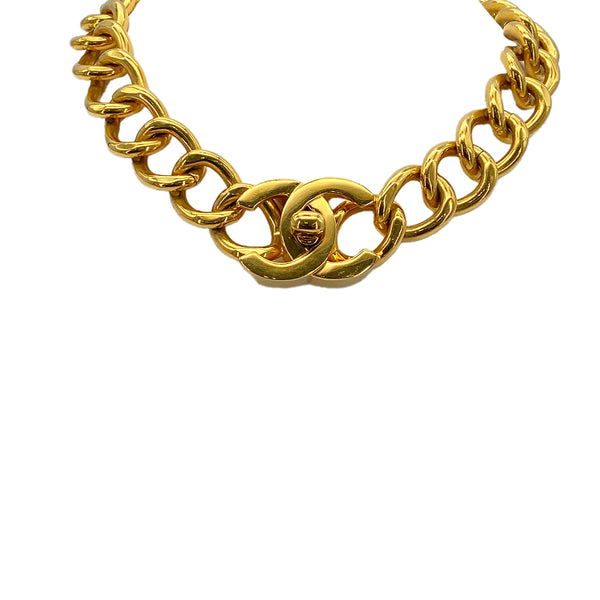 CHANEL VINTAGE NECKLACE CHOKER COCOMARK TURN LOCK GOLD ACCESSORY 96P 90275825 - PURPOSE